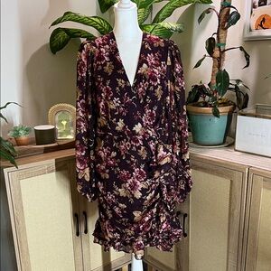 Express Burgundy Floral Long Sleeve Dress